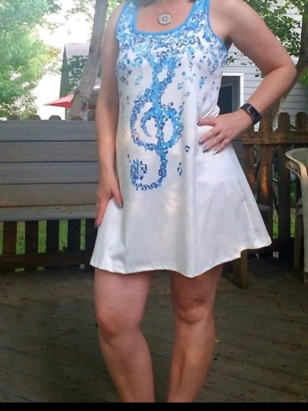 White and Blue Floral Racerback Tank Top - Women
